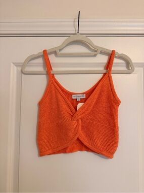 Coral Orange Knit Twist Front Cropped Tank Top NWT